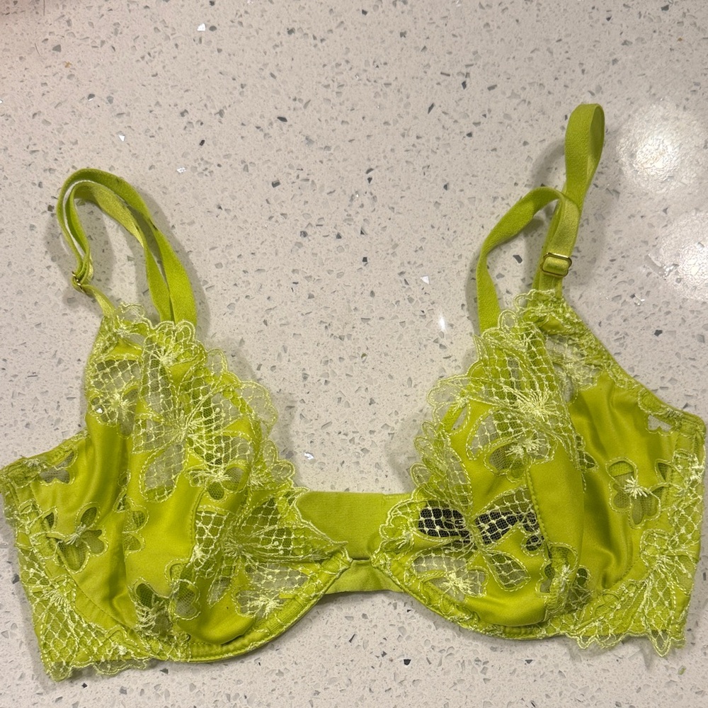 Lace Trimmed Lime Green Bra